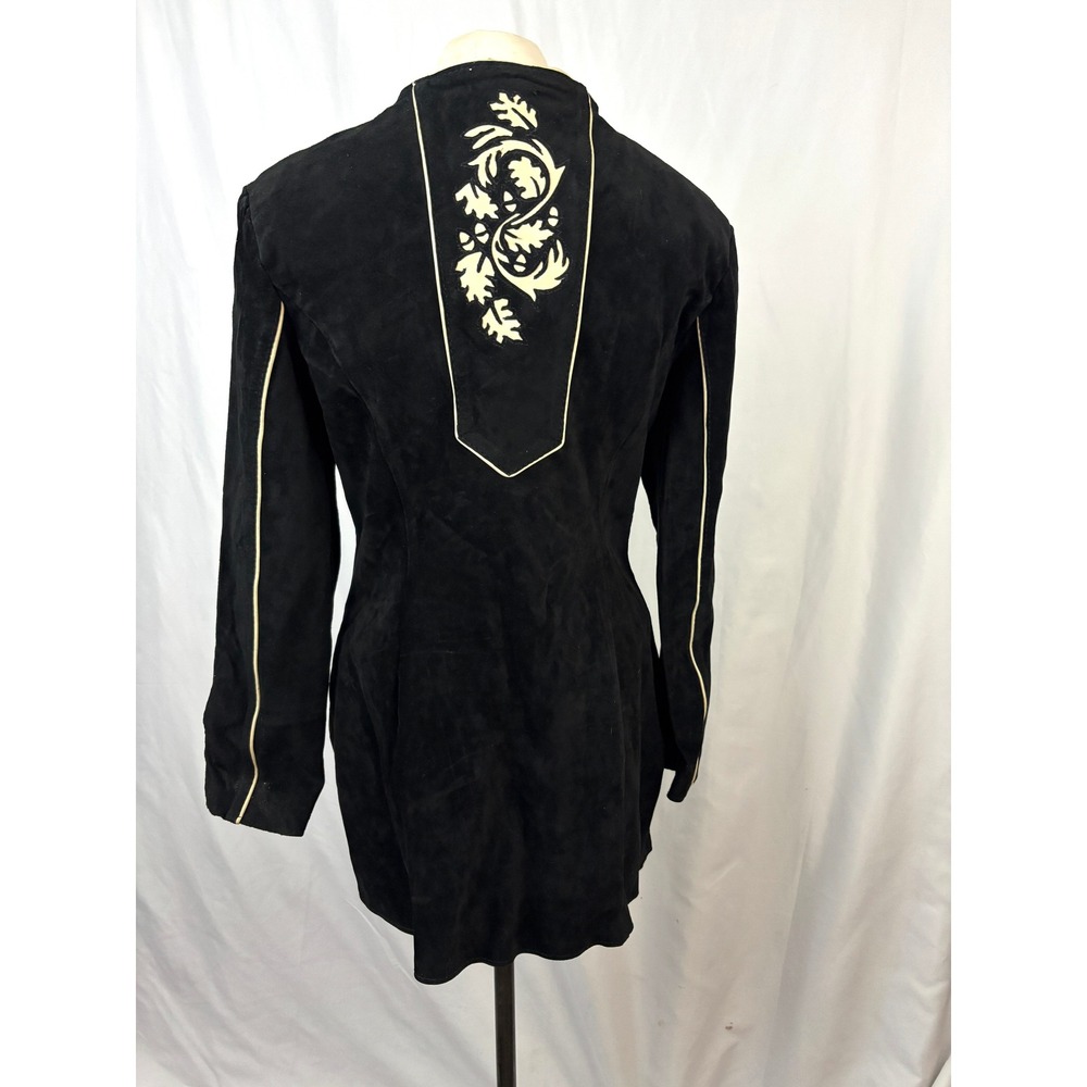 Handmade Suede Jacket Black Western Applique Tailored Vintage OOAK - Picture 7 of 16